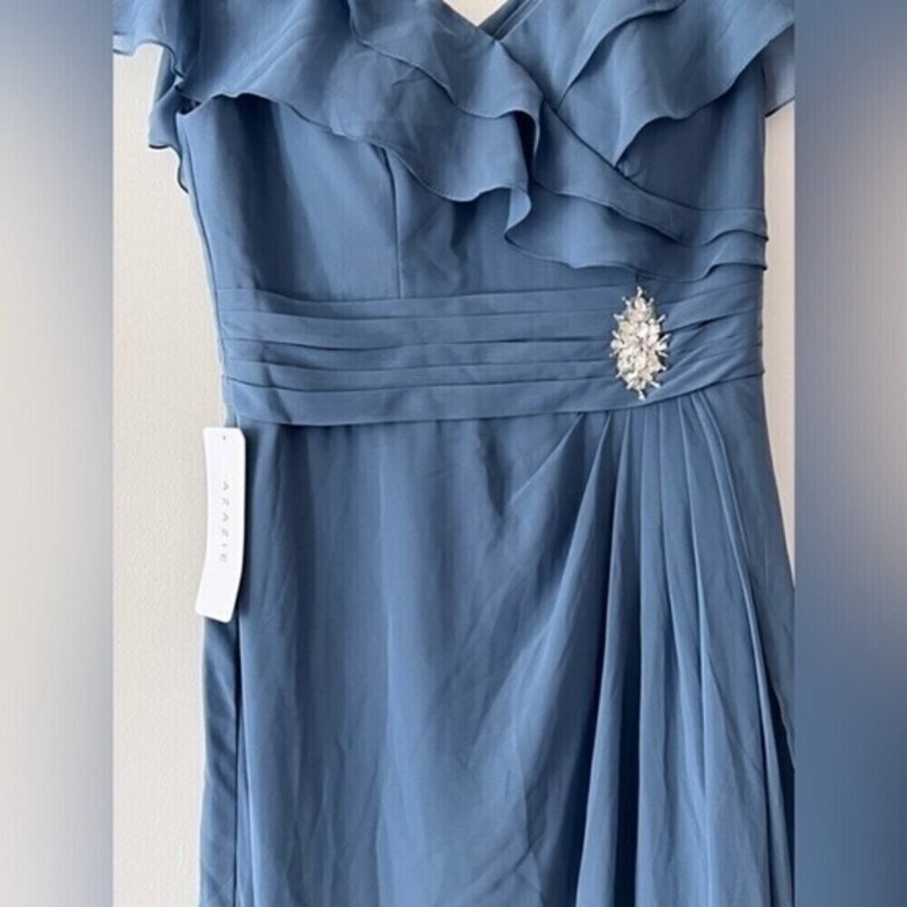 AZAZIE maxi dress A-Line Ruched Chiffon Floor-Length Dress Dusty Blue Size 10 - Picture 7 of 14